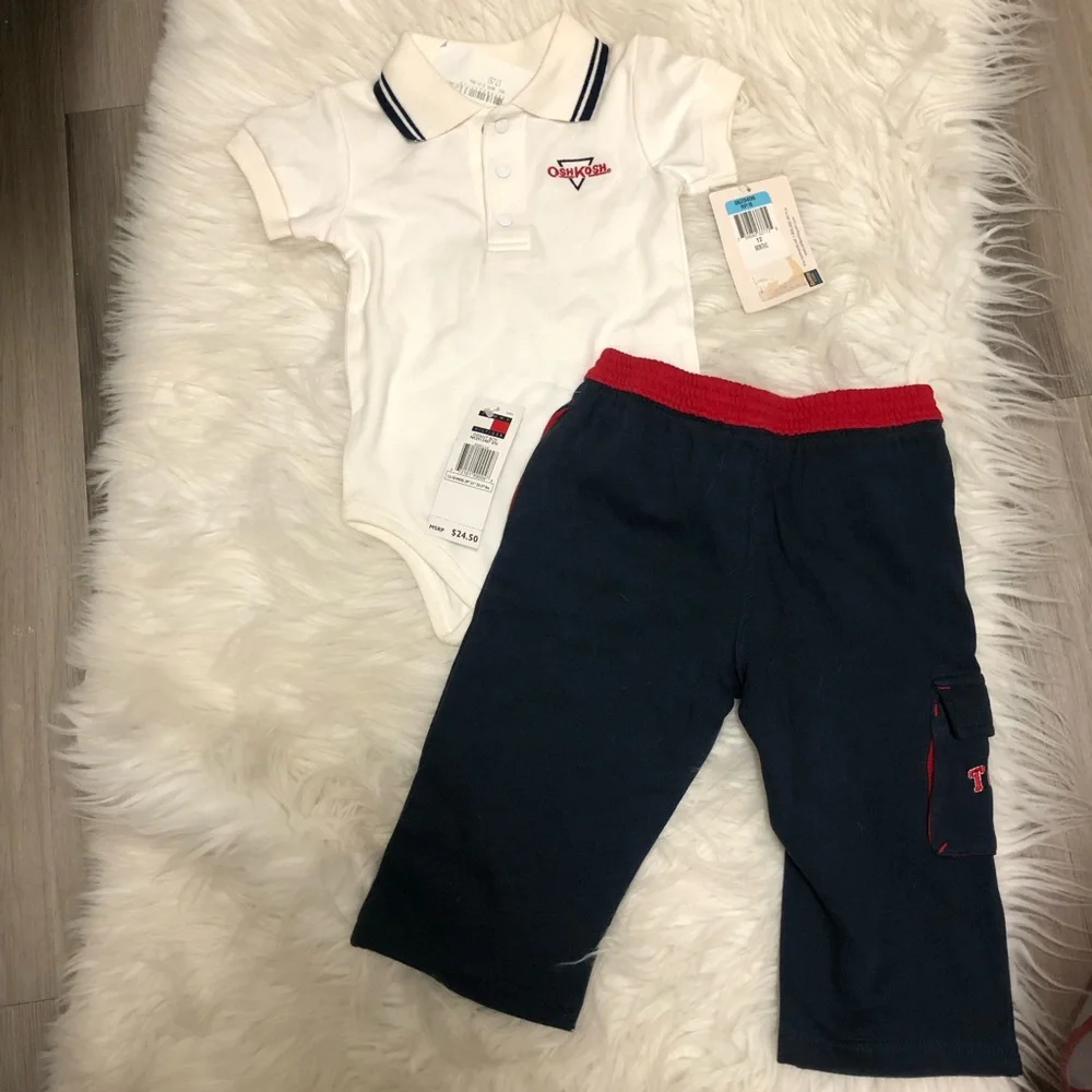 NWT Oshkosh Top + Tommy Hilfiger Baby Pants 12-18 months